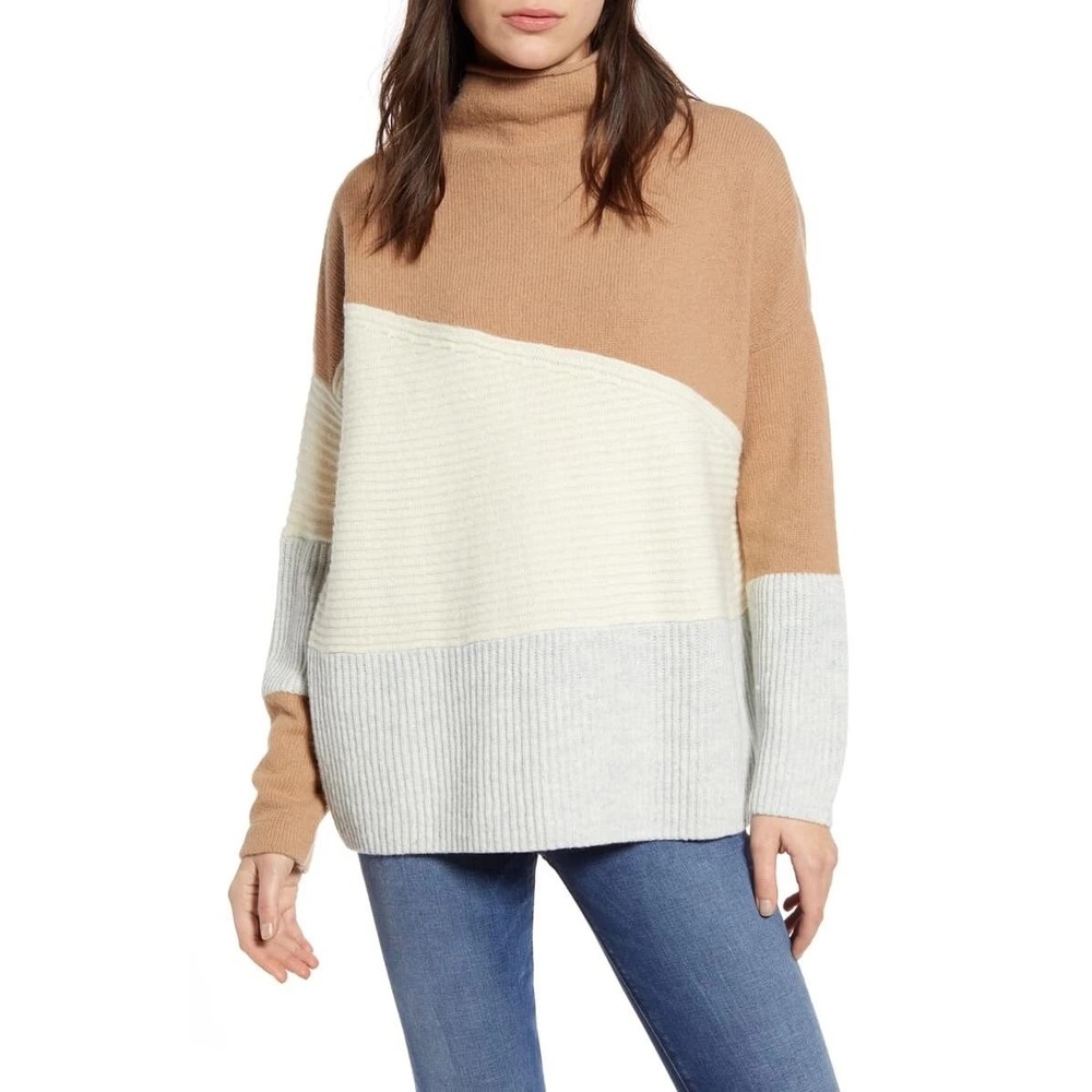 French Connection Womens Colorblock Sweater Size M Wool Blend Capsule Scandi Mod